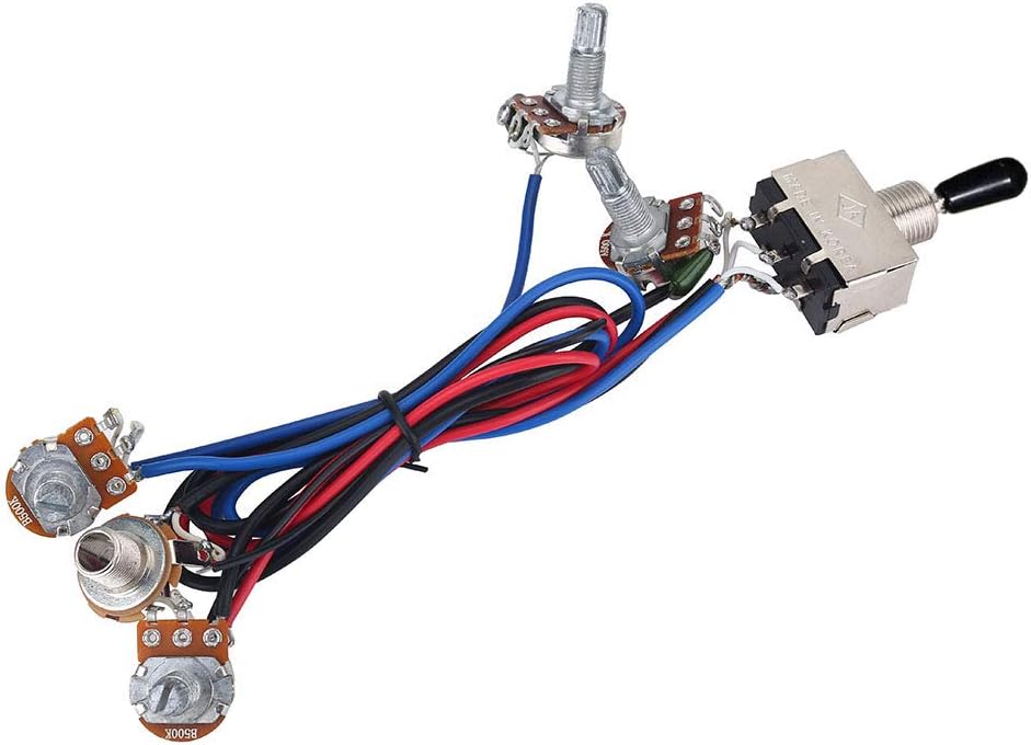 Alomejor Arnés de cableado para guitarra, 500K, ollas de 3 vías 2V2T, kit de arnés de cableado para Electirc Guitarra Bajo Musicains Regalo