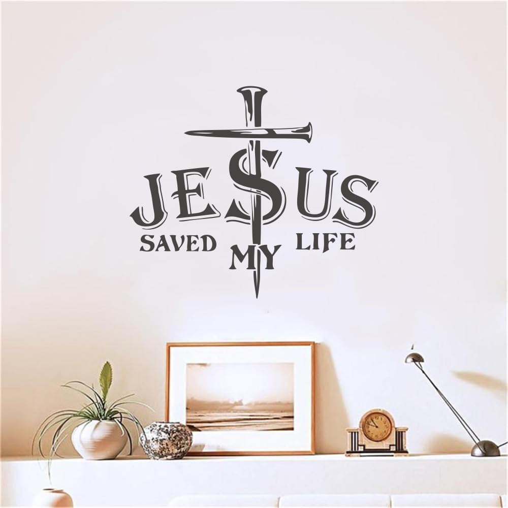 ANFRJJI Calcomanías religiosas para pared, Jesús salvó mi vida, citas bíblicas inspiradoras para dormitorio, sala de estar y comedor, tamaño de