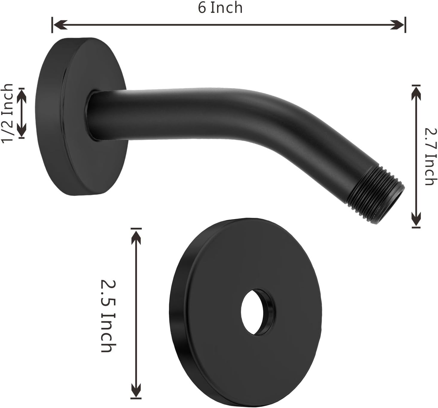 Voolan Brazo de ducha con brida y cinta de teflón, brazo de extensión para cabezal de ducha fijo de baño, acero inoxidable sólido, montado en la