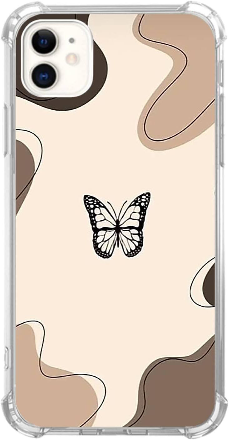 Bonita funda minimalista de mariposa marrón compatible con iPhone 12iPhone 12 Pro, diseño de mariposa retro remolino para adolescentes, niñas y