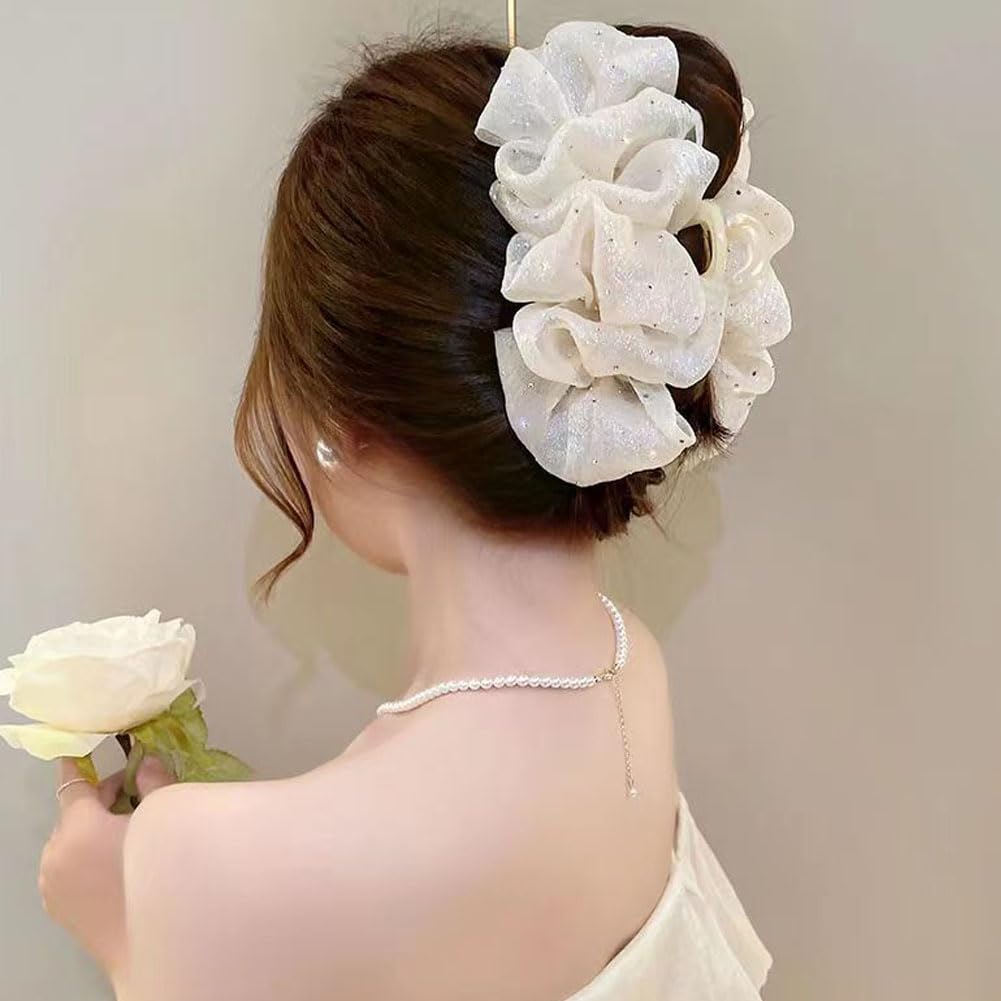 2 pinzas para el cabello de seda, de gasa, pinzas grandes con diamantes de imitación, lazos, pinzas para el cabello, barrtette, accesorios para el