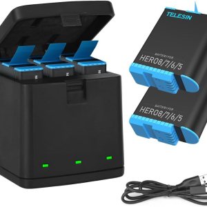 Paquete de 2 baterías para Hero 8765, batería USB de 3 canales, cargador rápido con cable tipo C compatible con GoPro Hero 8 Negro, Hero 765 negro Paquete de 2 baterías para Hero 8765, batería USB de 3 canales, cargador rápido con cable tipo C compatible con GoPro Hero 8 Negro, Hero 765 negro