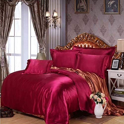 Bedify Bedding Juego de edredón 100% satén de seda pura con juego de 4 piezas, sábana bajera de seda con bolsillo profundo de 15 pulgadas, sábanas