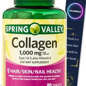 Colágeno tipo 1 y 3 Plus Vitamina C para el cabellopiellas uñas Salud Suplemento dietético Tabletas Spring Valley, 1,000 mg, 90 unidades y marcador Colágeno tipo 1 y 3 Plus Vitamina C para el cabellopiellas uñas Salud Suplemento dietético Tabletas Spring Valley, 1,000 mg, 90 unidades y marcador