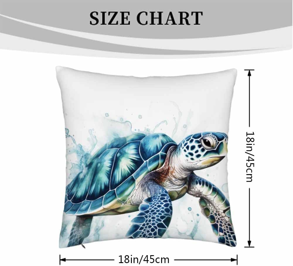Beabes Juego de 2 fundas de almohada cuadradas de tortuga marina azul con pintura en acuarela, para sofá, dormitorio, automóvil, sala de estar, 18 x