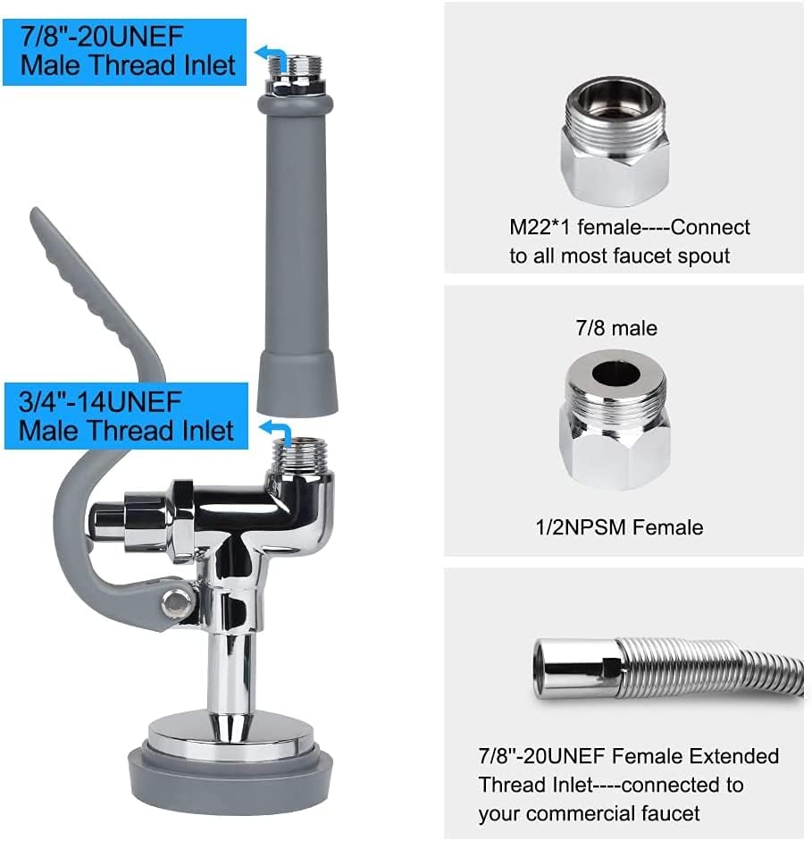 TBER Manguera de preenjuague con válvula de pulverización, manguera de pulverización de platos de acero inoxidable flexible de 45 pulgadas con