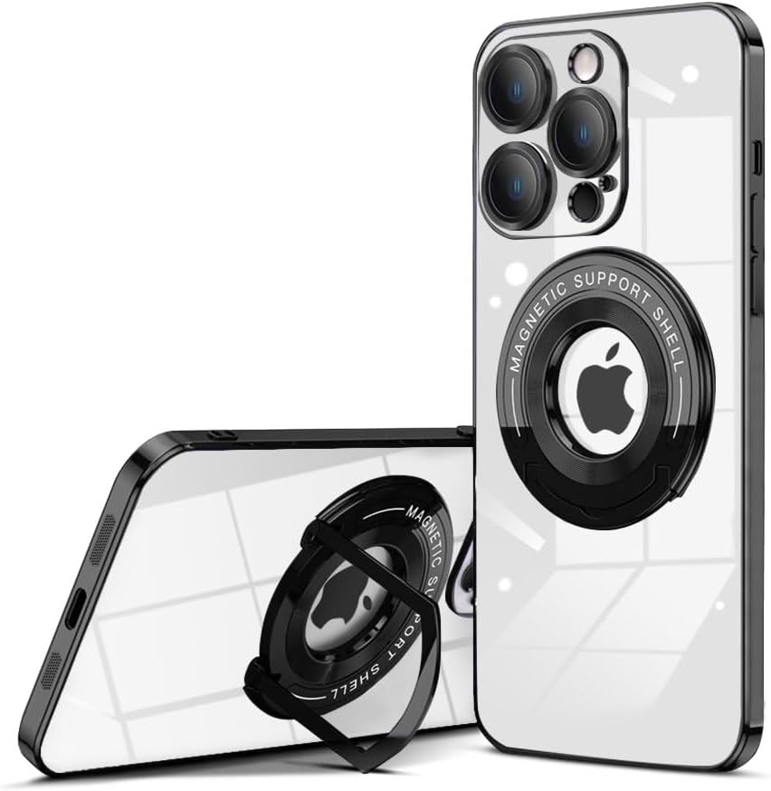 QLTYPRI Funda magnética transparente para iPhone 12 compatible con MagSafe, soporte de anillo invisible, protección completa para lente de cámara,