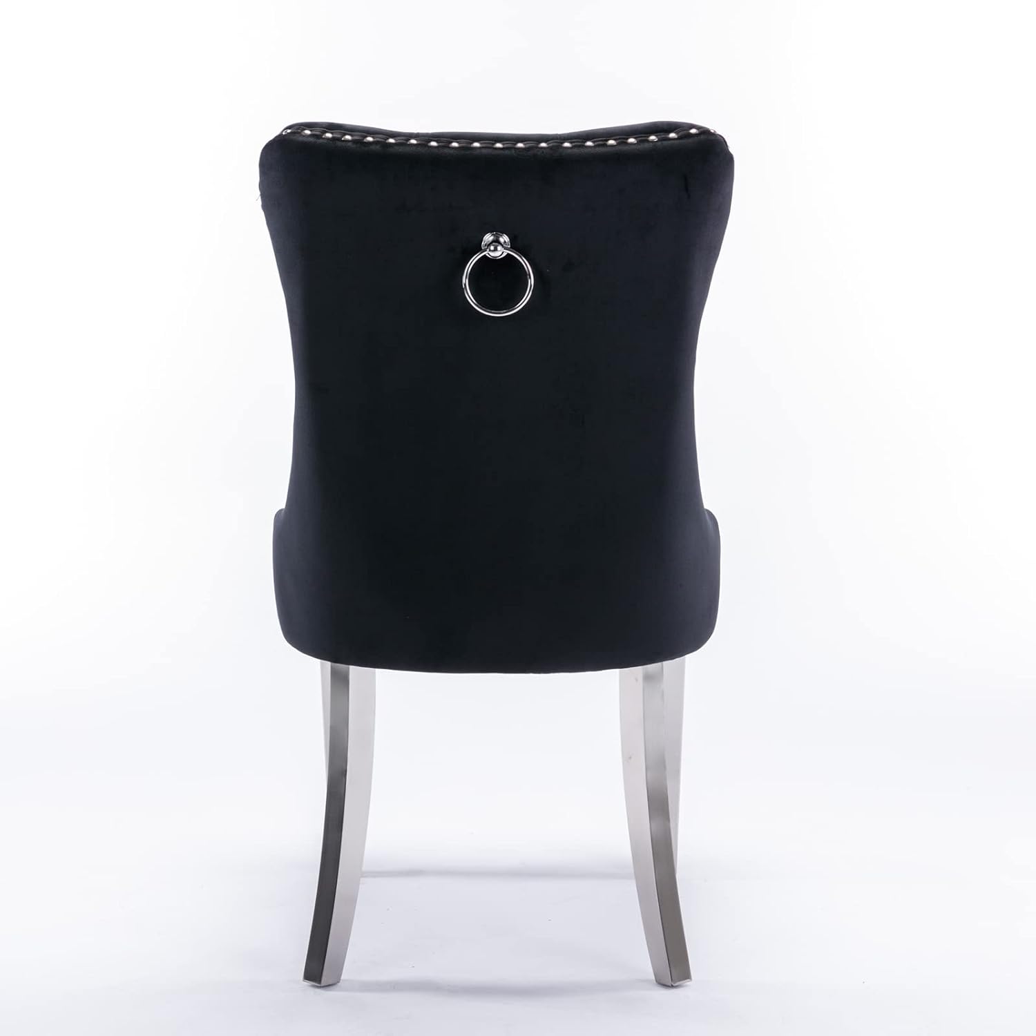 HABITRIO Juego de 2 sillas de comedor, sillas laterales tapizadas de madera maciza con patas de acero inoxidable cromadas, cabeza de clavo y anillo