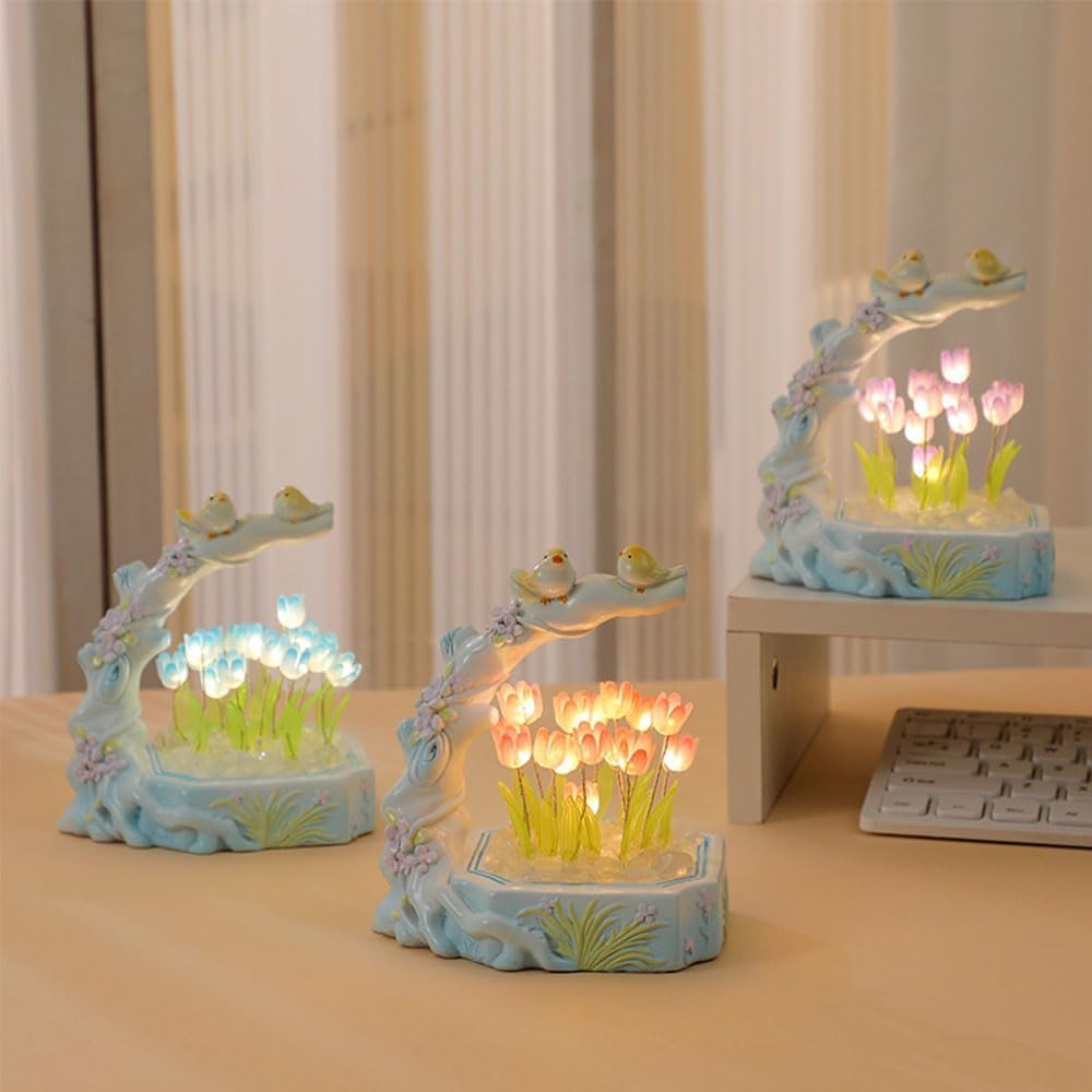 Tulipán luz nocturna hecha a mano decoración simulación flor dormitorio lámpara de mesa para dormir niños niña pareja amigos regalo atmósfera