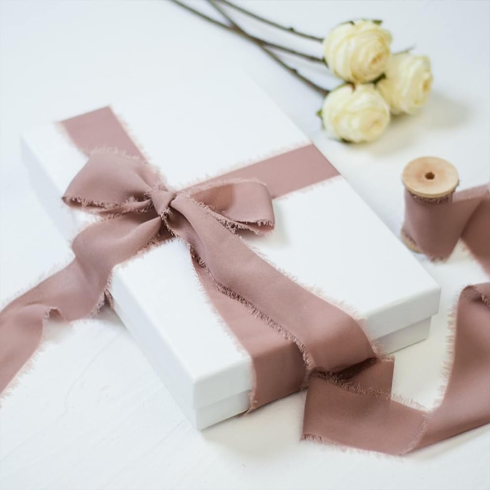 Cintas de tela de gasa con flecos, 3 rollos de 1.5 pulgadas x 5 yardas, juego de cintas de seda suaves hechas a mano para ramos de flores de novia,