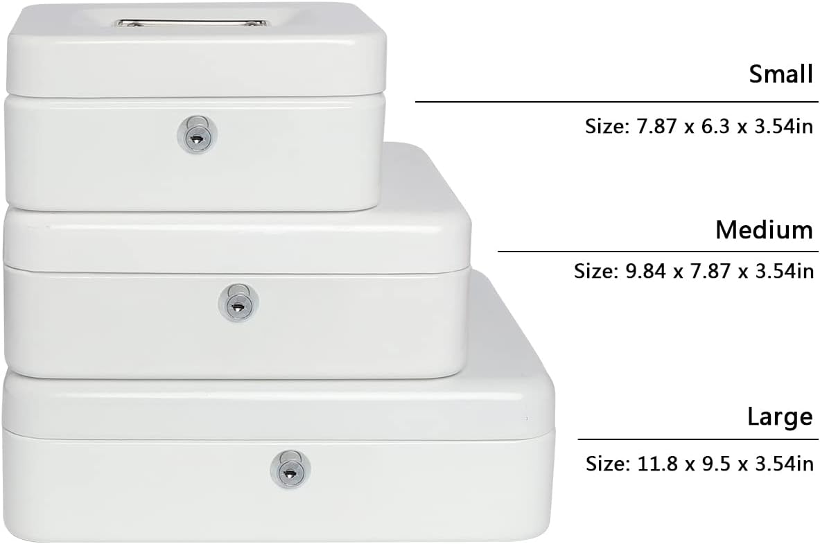 Kasten Caja de dinero de metal con bandeja de dinero y cerradura de llave, caja de dinero para ahorrar en efectivo, 11.8 x 9.5 x 3.5 pulgadas,