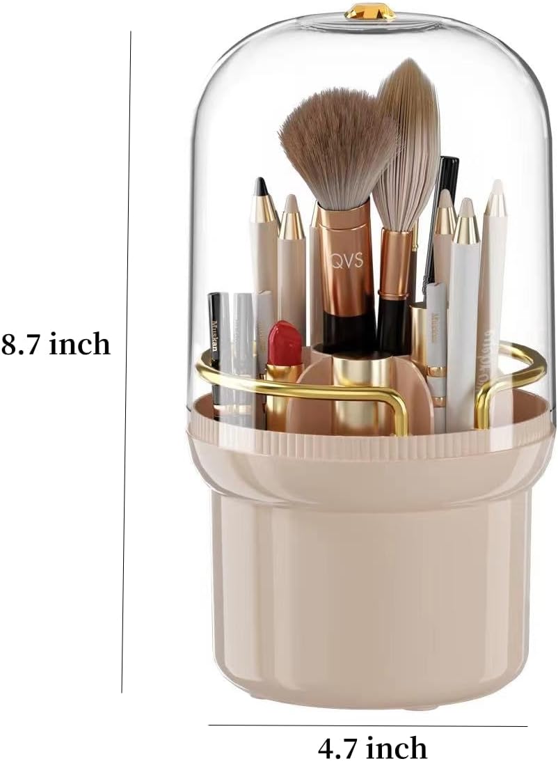 Soporte para brochas de maquillaje, organizador de brochas de maquillaje giratorio de 360 con tapa, almacenamiento de brochas cosméticos a prueba de
