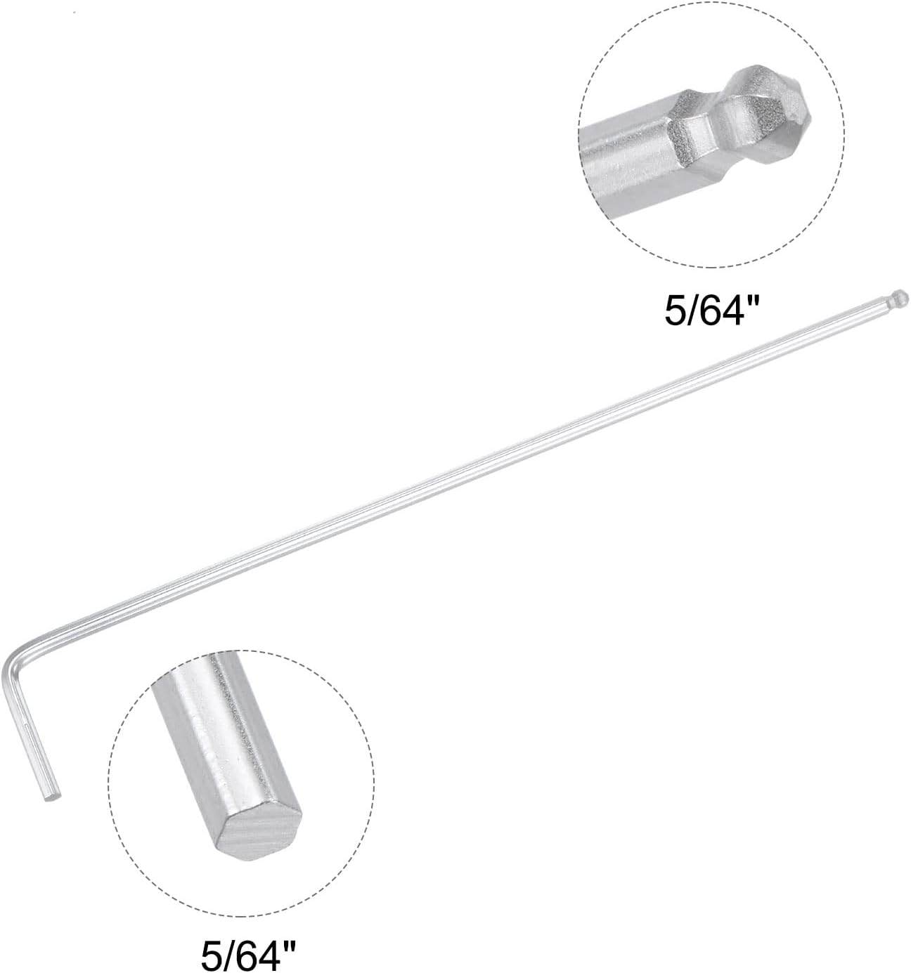 uxcell Llave hexagonal de extremo de bola de 564 pulgadas, herramienta de reparación de brazo largo en forma de L 40Cr, SAE 2 piezas