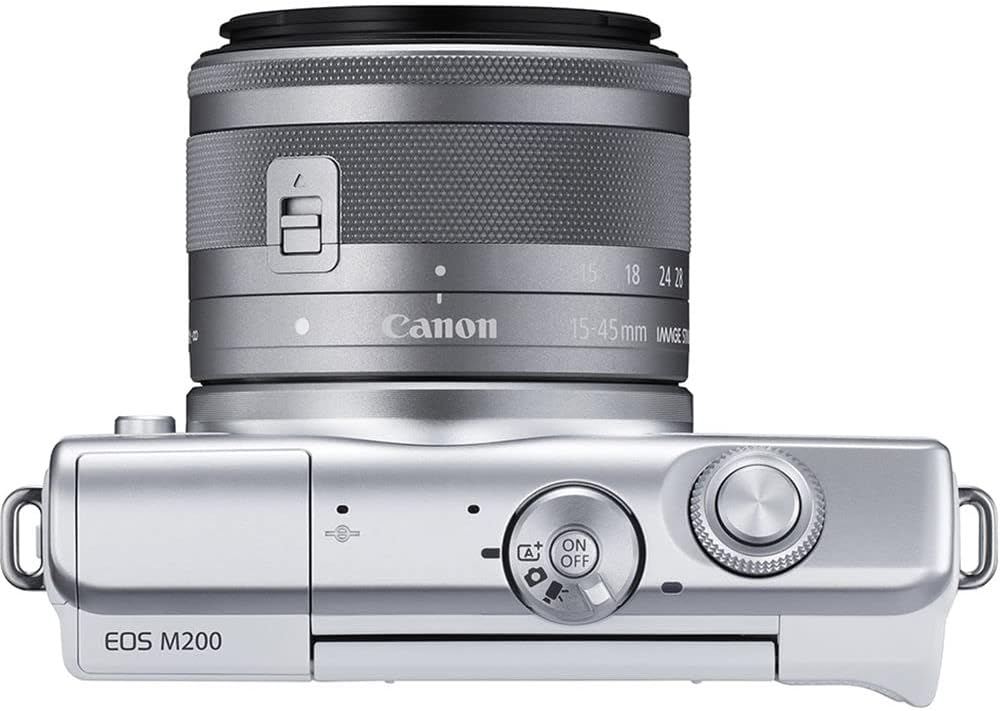 Canon Cámara digital sin espejo EOS M200 con lente de 0.591-1.772 in (blanco) (3700C009) + tarjeta de 64 GB + estuche + kit de filtro + software de