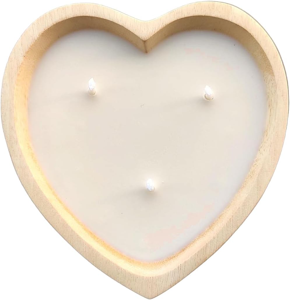 Vela de cuenco de madera en forma de corazón de 6 pulgadas con cera de soja, 3 mechas de 5 onzas, velas decorativas para aniversario, compromiso,