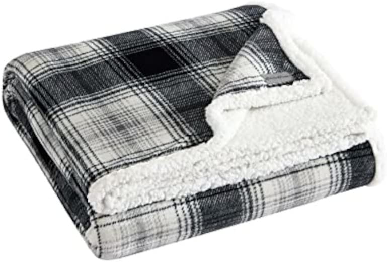 Eddie Bauer – Manta King, ultrasuave y acogedora decoración del hogar, ropa de cama para todas las estaciones (Vail Plaid Grey, King)