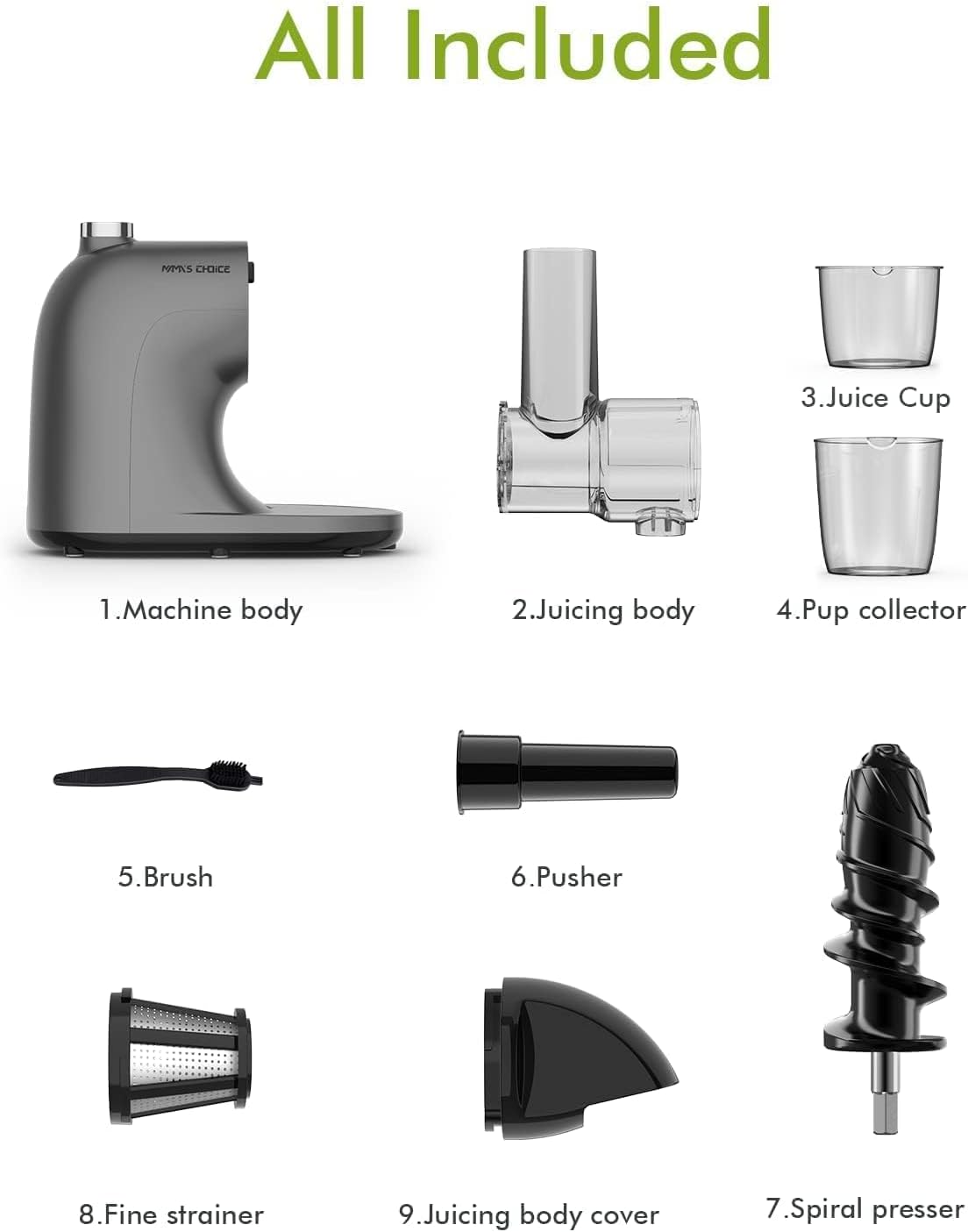 MAMA’S CHOICE Máquinas exprimidoras, exprimidor de masticación lenta para verduras y frutas, extractor de jugo de prensa en frío, fácil de limpiar