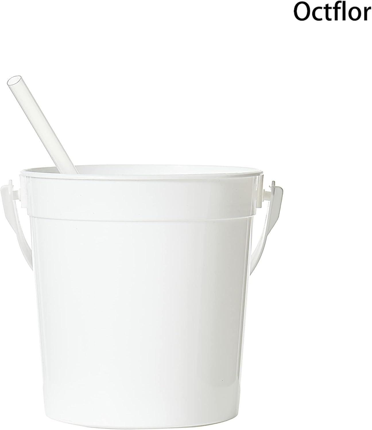 Cubos de plástico para ron para bebidas (paquete de 10 unidades), cubos de bebida para fiestas, cuencos reutilizables con popote (32 onzas) (blanco)