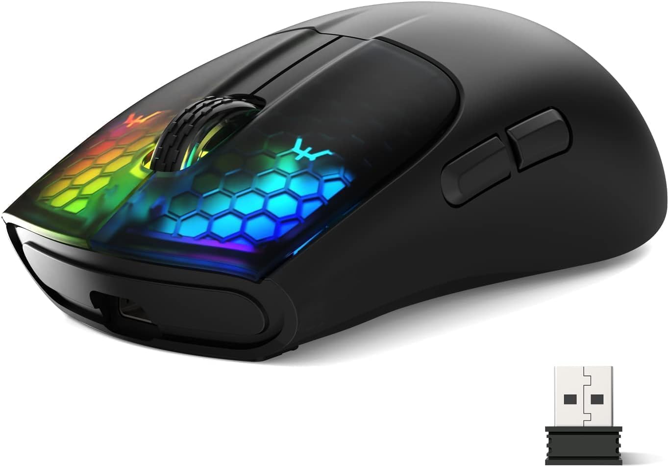 FELICON X5 Ratón inalámbrico para juegos ultraligero 1.73 oz con cable Tri-Mode Tipo CBluetooth2.4Ghz Honeycomb RGB Retroiluminación ergonómico