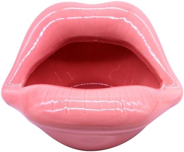 WINOMO Bandeja de ceniza de cerámica boca labio novedad cigarrillo cenicero titular para el hogar (rosa)