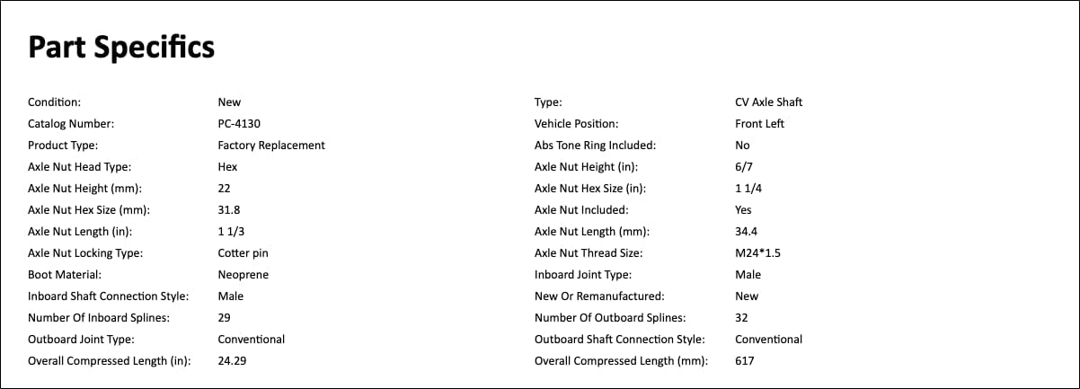 Eje delantero izquierdolado del conductor CV compatible con Nissan Altima 3.5L V6 FWD Coupé transmisión manual 2007 2008 2009 2010 2011 2012 2013