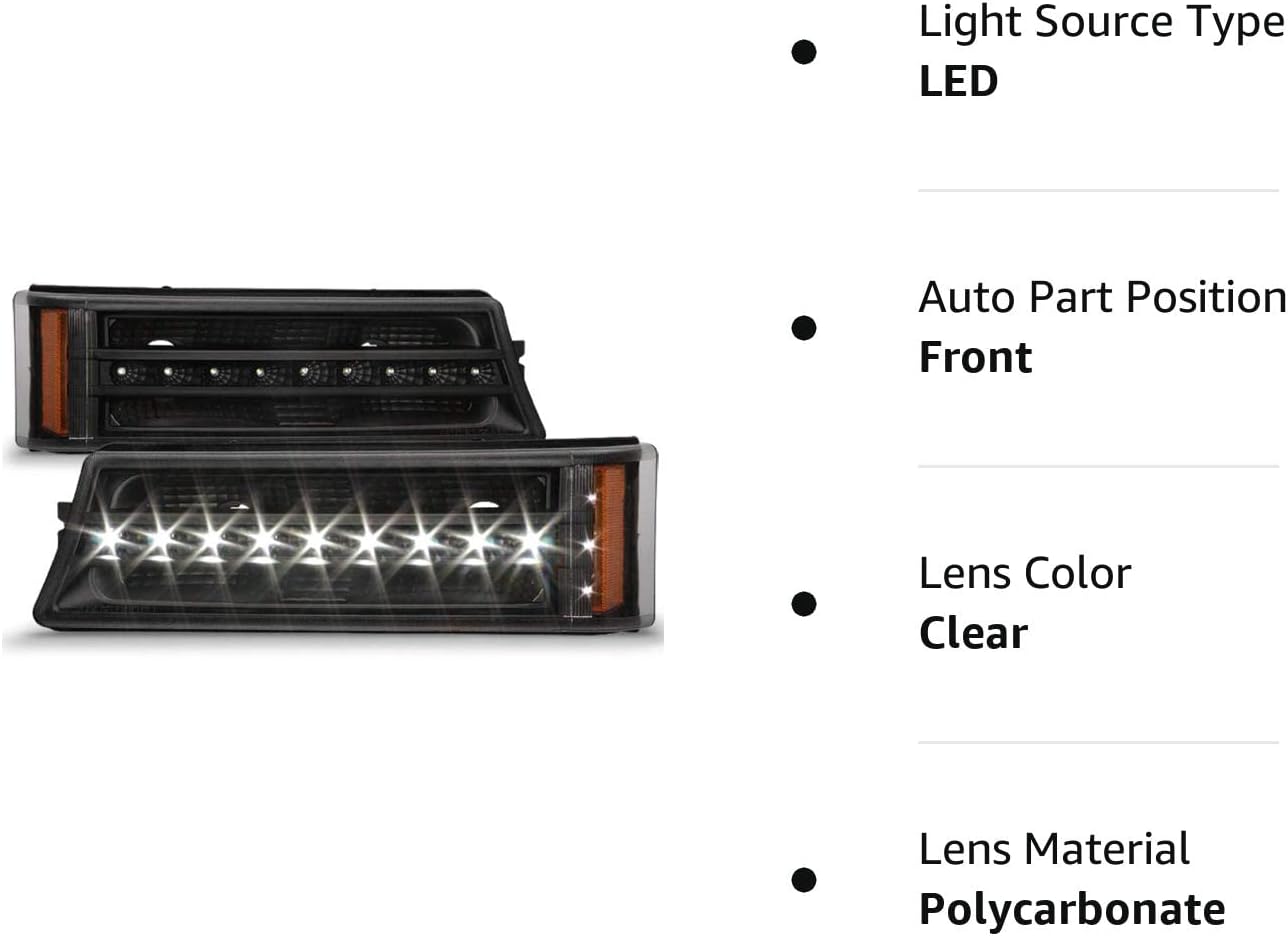 ACANII – Para 2003-2006 Chevy Silverado 1500 2500 3500 LED Parking Luces de Parking Lámparas de Señal Izquierda+Derecha – Carcasa Negra