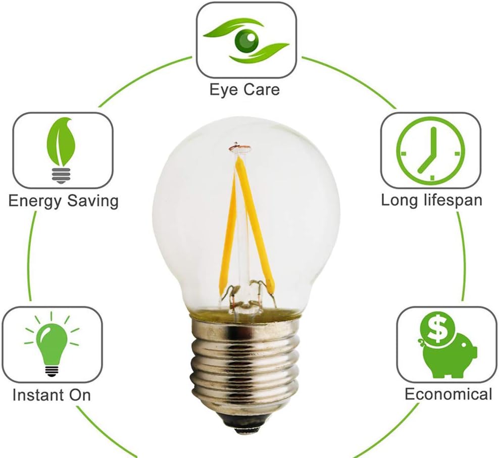 Bombilla LED Edison vintage de 2 W, 2700 K-2800 K, blanco cálido, equivalente a 10 W, 180 lúmenes, no regulable, E26E27 base media G45 bombillas de