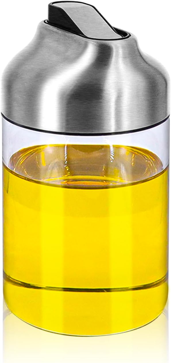 Aelga Dispensador de salsa de soja, dispensador de aceite y vinagre con boquilla antigoteo de 7 onzas con tapa abatible automática, aceite de vidrio