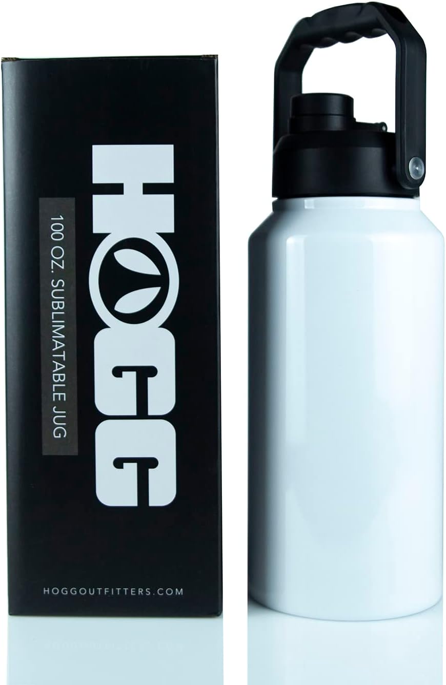 Hogg Jarra sublimable con revestimiento blanco de 100 onzas. Bricolaje, personalizable, añade logotipo, vinilo, tinta de alcohol o purpurina y epoxi