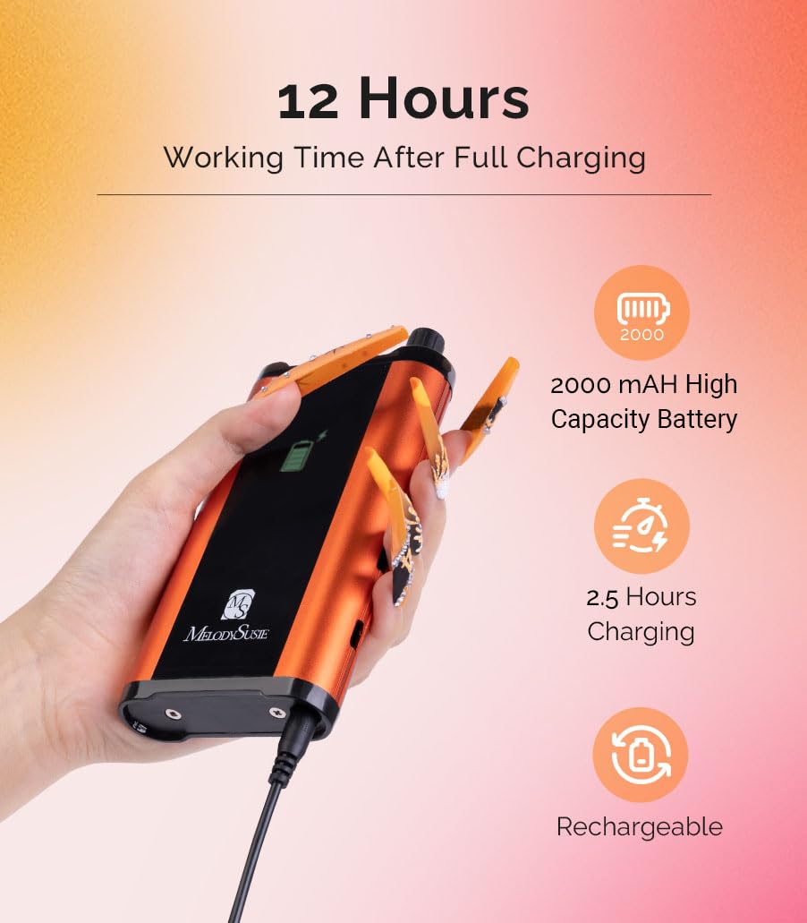 MelodySusie MB450E – Taladro de uñas inalámbrico profesional de 35000 RPM, máquina de taladro de uñas recargable portátil sin escobillas, bajo