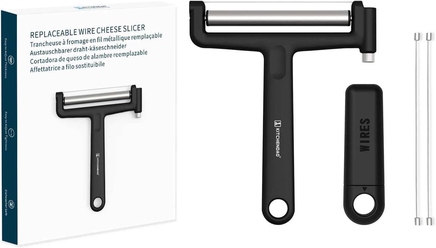KITCHENDAO Cortador de queso de alambre reemplazable, cables 50% más fuertes con mecanismo de fijación de alambre de 2 generación, cortador de queso