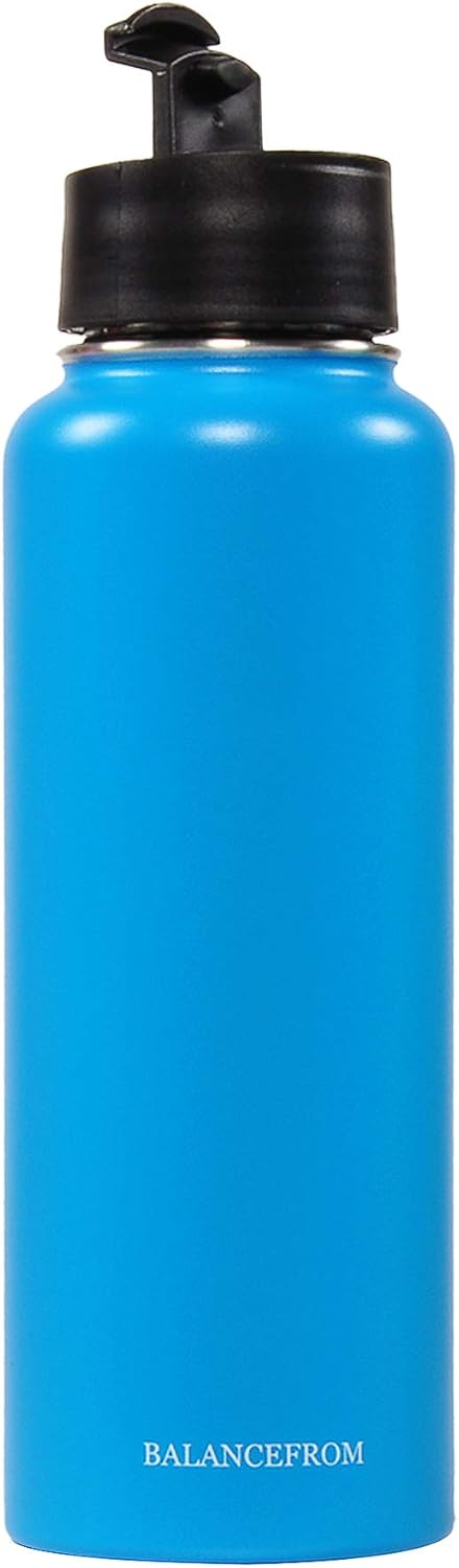 BalanceFrom – Botella de agua de acero inoxidable aislada al vacío, con doble pared, 3 tapas incluidas, boca ancha y estándar, varios colores y