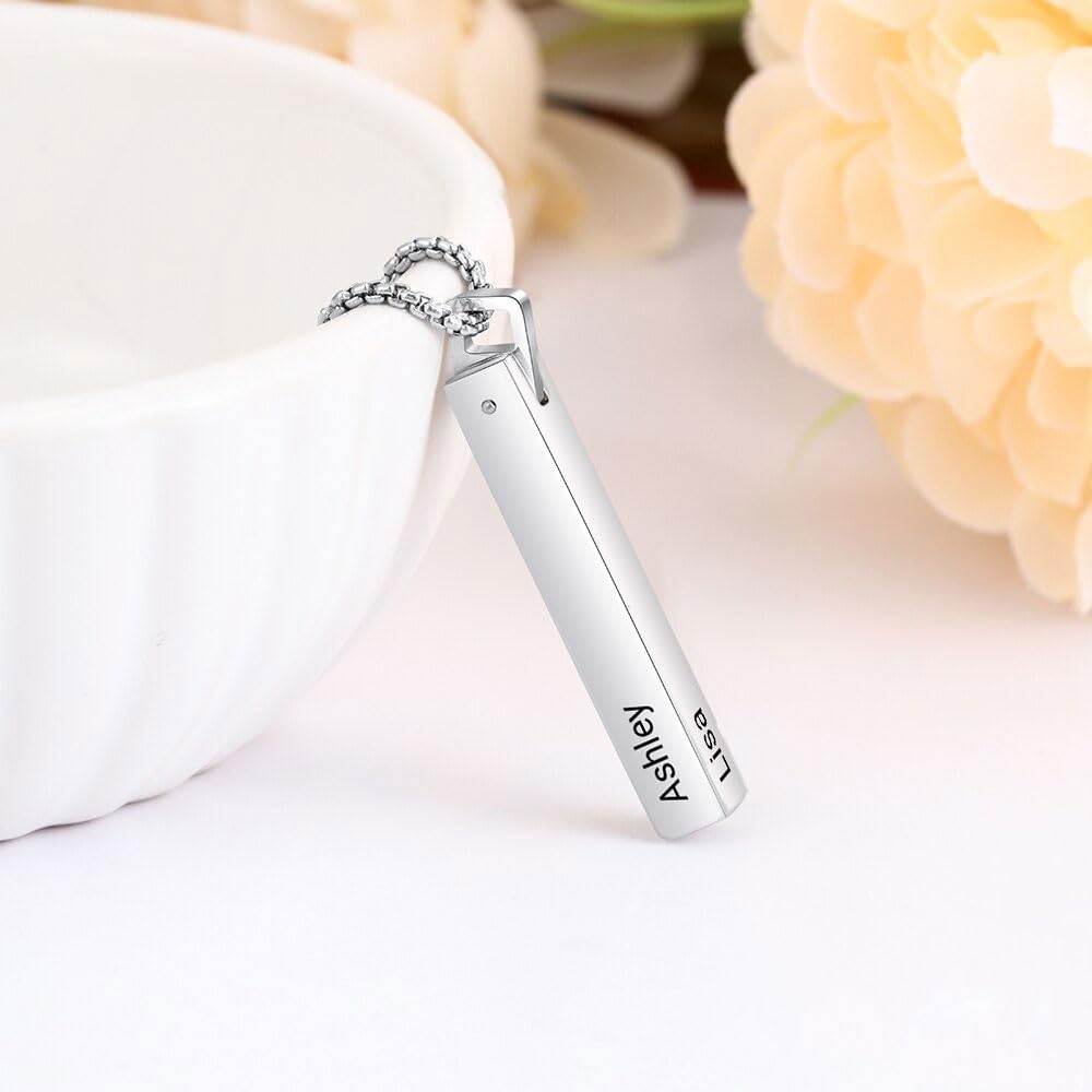 3D Bar Necklace – Bar Necklace with Kids Names – Engraved Mothers Necklace – Custom Couple Necklace – Personalized Bar Pendant – Mom Gift
