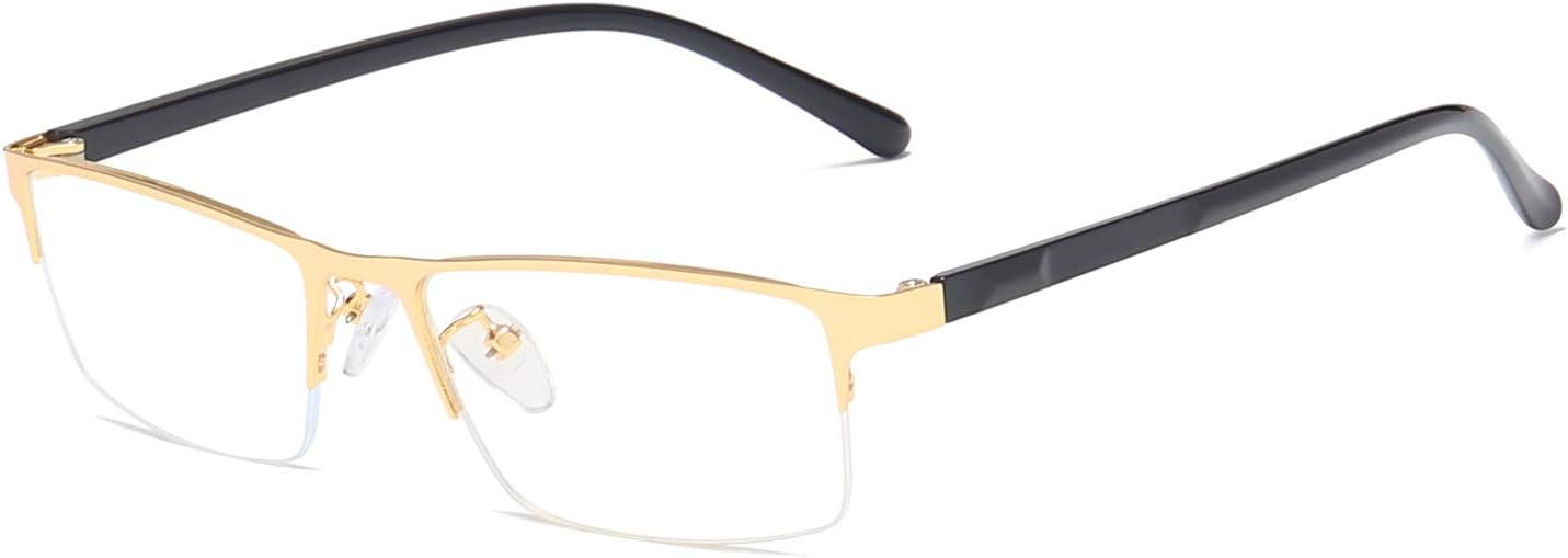 QECEPEI Gafas de luz azul anti Rectángulo Marcos de metal Semi-Rimless Computer Gaming Eye-glasses Lente clara Oro