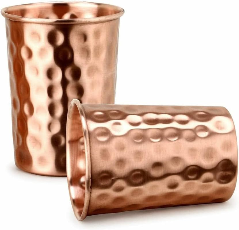 Vasos de cobre puro para beber, tazas de cobre puro para salud ayurvédica, 2 uds.