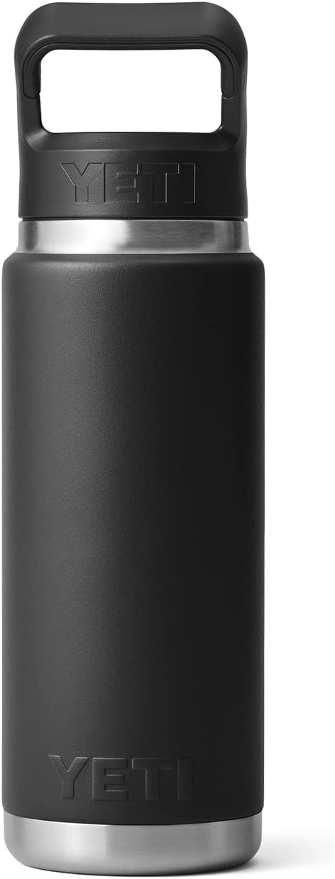 YETI Rambler – Botella de acero inoxidable aislada al vacío con tapa y popote, 26 onzas, color negro