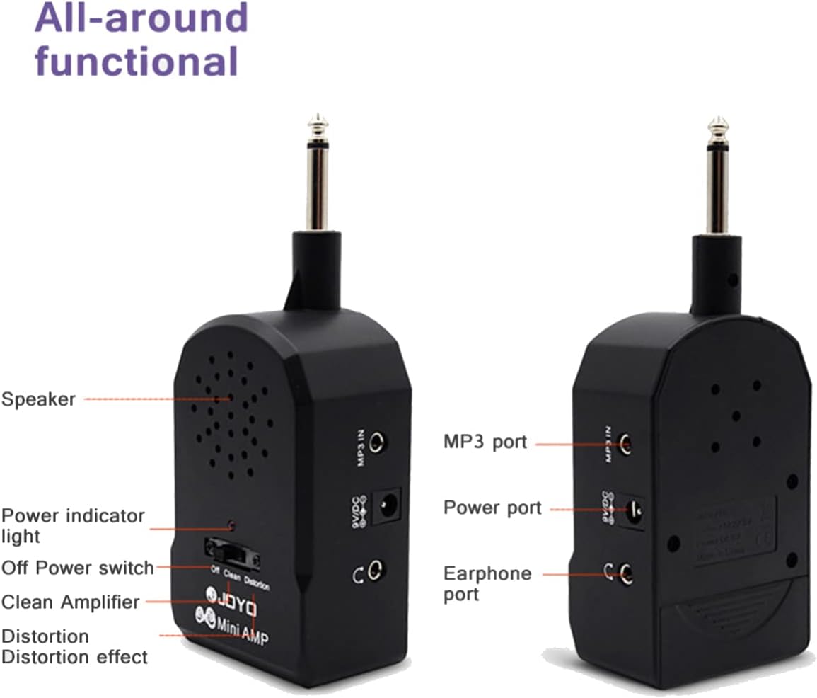 Amplificador de auriculares para guitarra, mini amplificador de guitarra de bolsillo recargable con altavoz grande y ajuste de efecto de limpieza y