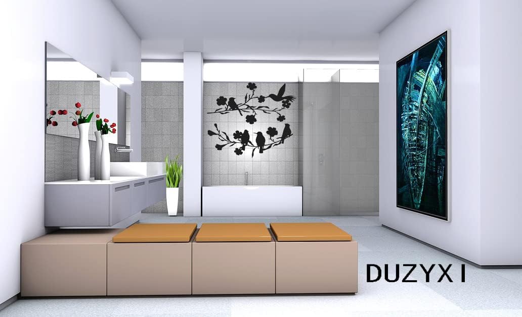 DUZYXI 2 piezas de arte de pared de pájaros de metal para decoración en rama, silueta de pájaros, escultura de pared, hojas negras, flores y arte de