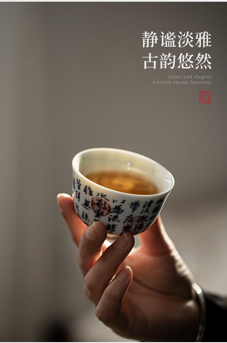 JIHAE Taza de té porcelana china antigua azul y blanca (S1)