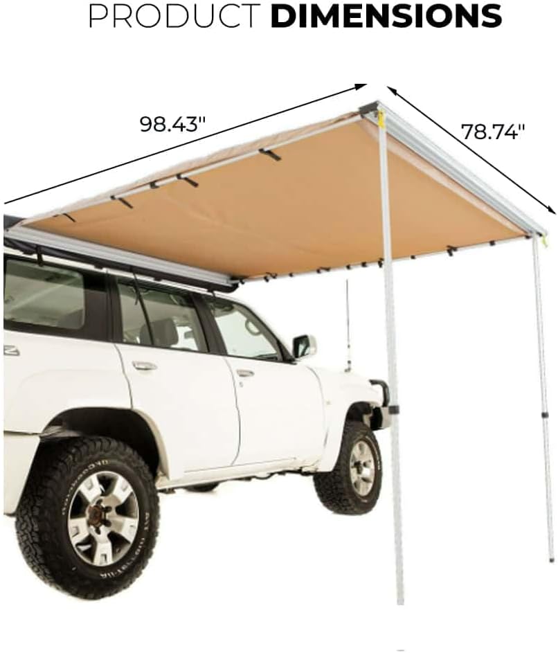 KICKASS Toldo resistente de 6.5 x 8 pies, con tira de luz LED, montado en el automóvil, fácil de instalar, perfecto para furgonetas, velocistas,