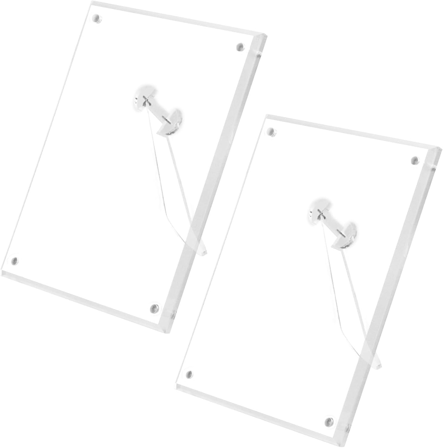 Marco de fotos acrílico, paquete de 2 marcos magnéticos transparentes de doble cara de 5 x 7 pulgadas, marcos de fotos de escritorio sin marco con