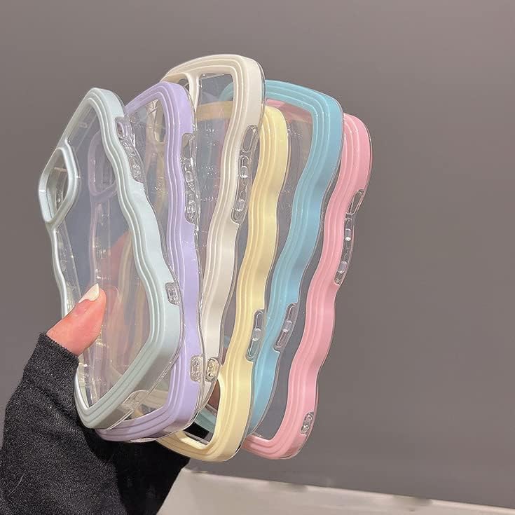 AMAZFCCY Funda con marco de onda rizada para iPhone 15 Pro Max de 6.7 pulgadas, bonito patrón de forma de onda 2 en 1, transparente, flexible, parte