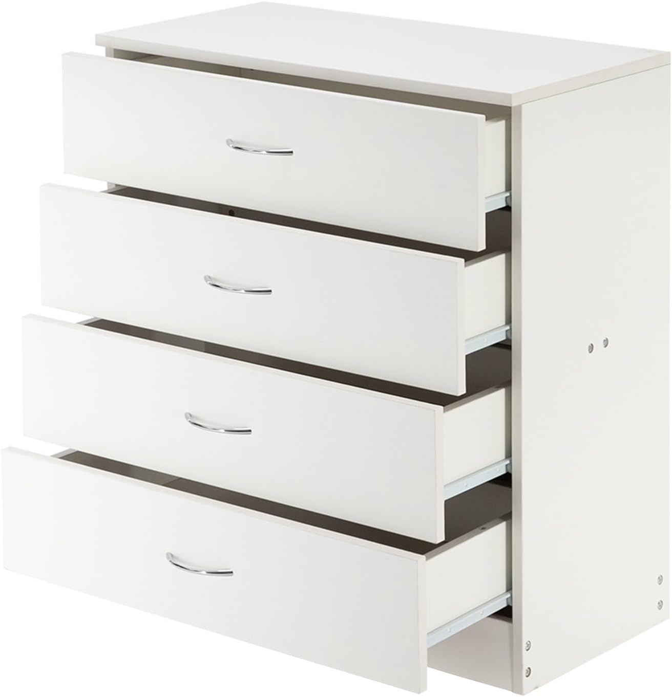 Imseigo Mesita de noche blanca con 4 cajones, mesita de noche blanca para dormitorio con mango de metal, mesa auxiliar de sofá con 4 cajones para
