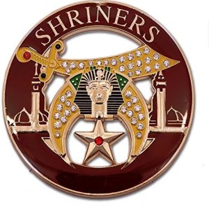Shriner Rhinestone Round Masonic Auto Emblema – Borgoña y Oro 3 » de diámetro Shriner Rhinestone Round Masonic Auto Emblema – Borgoña y Oro 3 » de diámetro