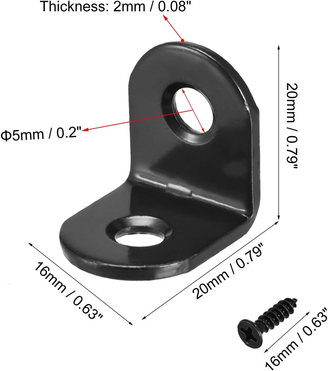 Soporte de esquina de soporte de ángulo recto, 30 piezas de soporte de junta negra, soportes de ángulo de metal de 90 grados con 60 tornillos (0.78