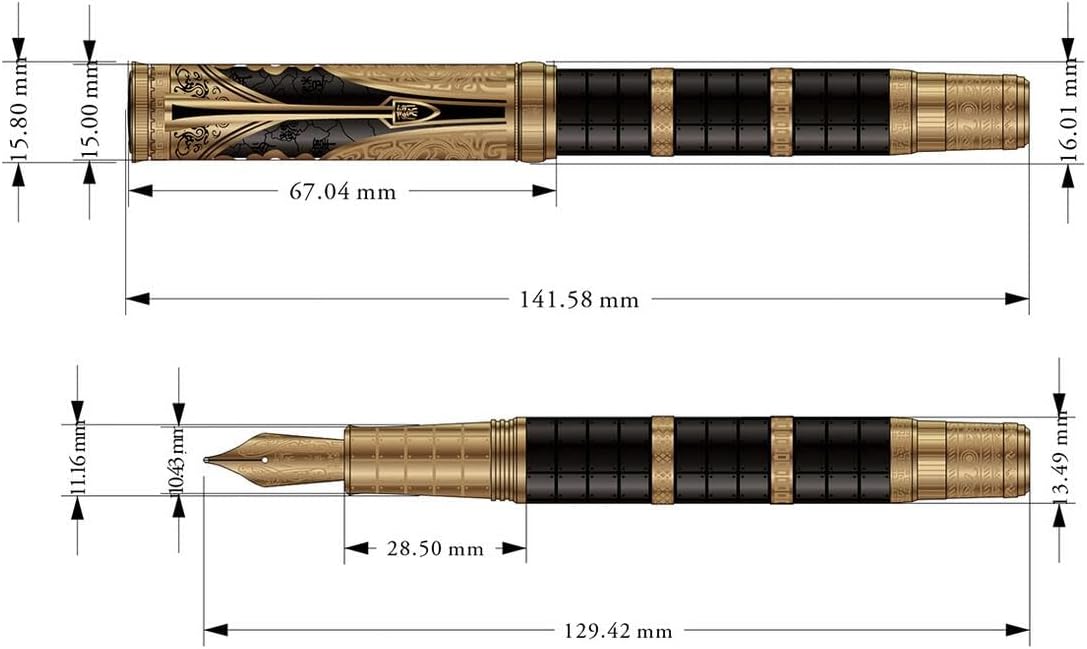 Hongdian D5 Pluma estilográfica Qin Dynasty Series 14K Gold Nib, pluma de lujo de pistón de estilo chino grabada para colección de escritura