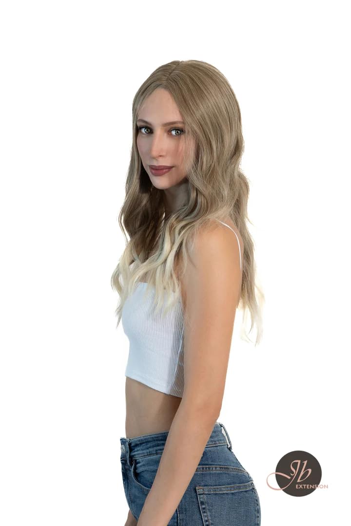 Peluca de encaje frontal KARIN mezcla de rubio, pelucas onduladas para mujer, pelucas sintéticas naturales para uso diario (pelucas de cabello