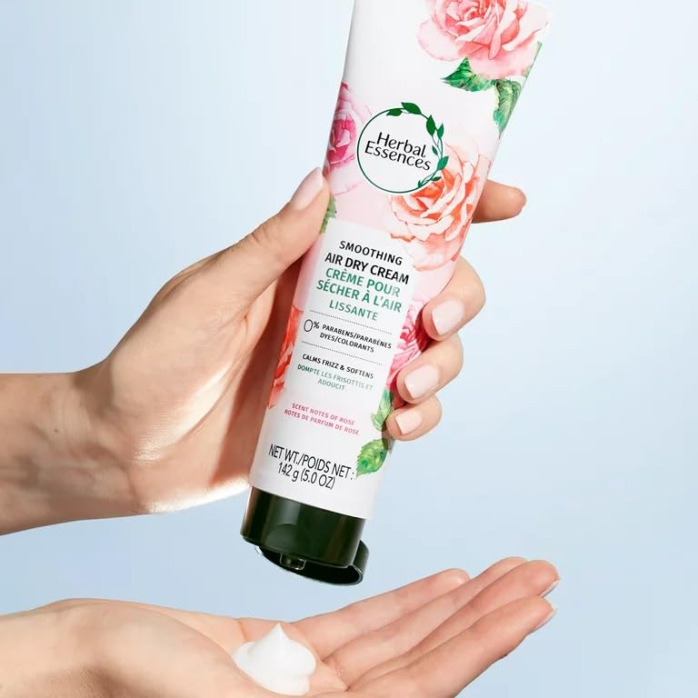 Herbal Essences Crema de secado al aire para todo tipo de cabello, calma el encrespamiento y suaviza, aromas de rosa, 5 onzas (paquete de 3)
