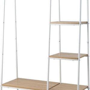 Perchero de ropa con estantes, estantes para colgar ropa, perchero de ropa resistente, perchero portátil con estantes, armario de pie (blanco) Perchero de ropa con estantes, estantes para colgar ropa, perchero de ropa resistente, perchero portátil con estantes, armario de pie (blanco)