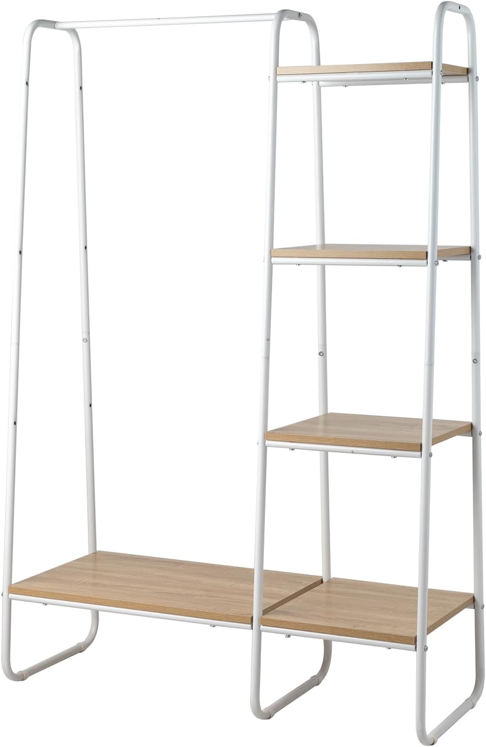 Perchero de ropa con estantes, estantes para colgar ropa, perchero de ropa resistente, perchero portátil con estantes, armario de pie (blanco)